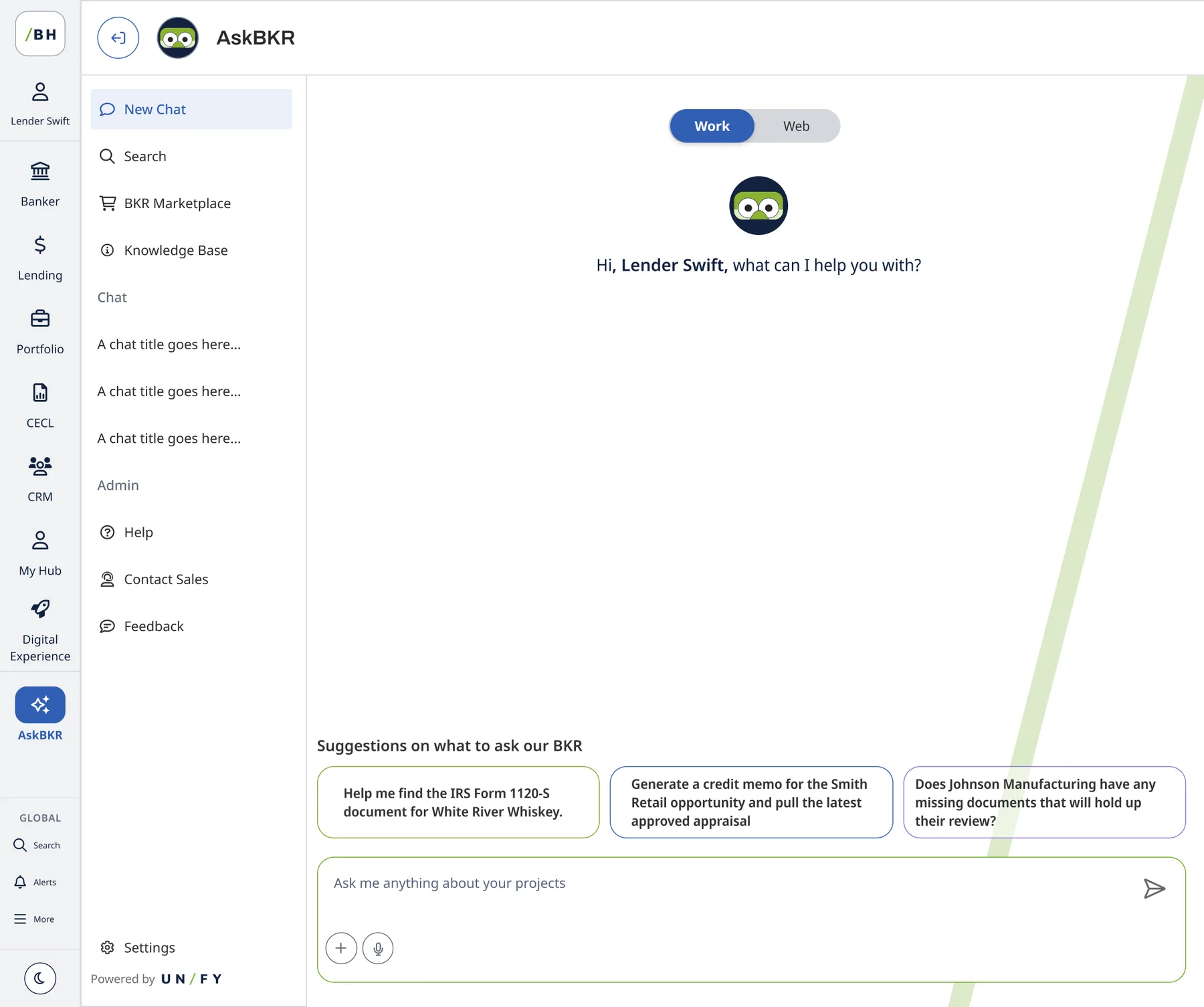 AskBKR assistant with suggested prompts