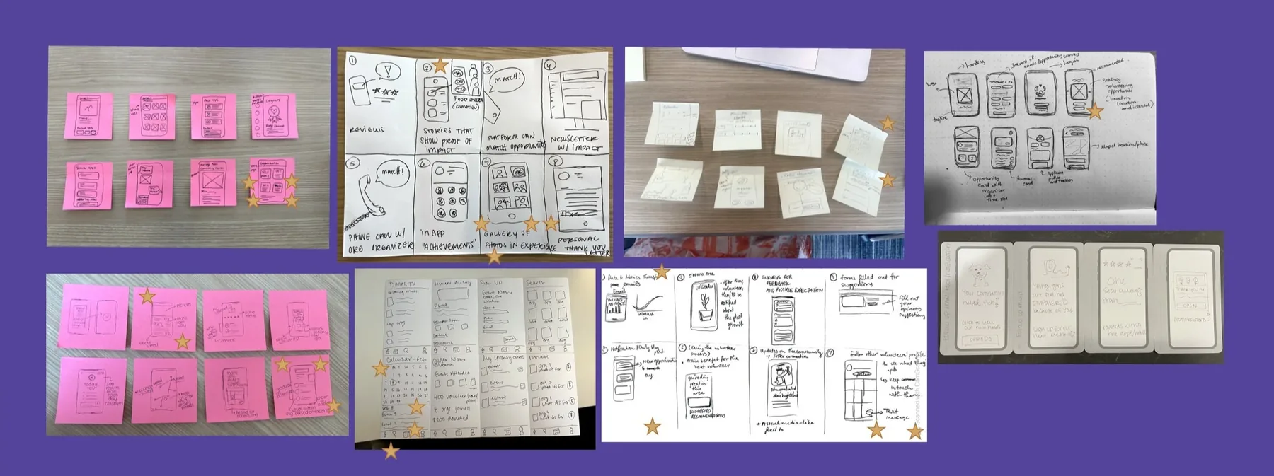 Paper sketches and sticky-note rounds